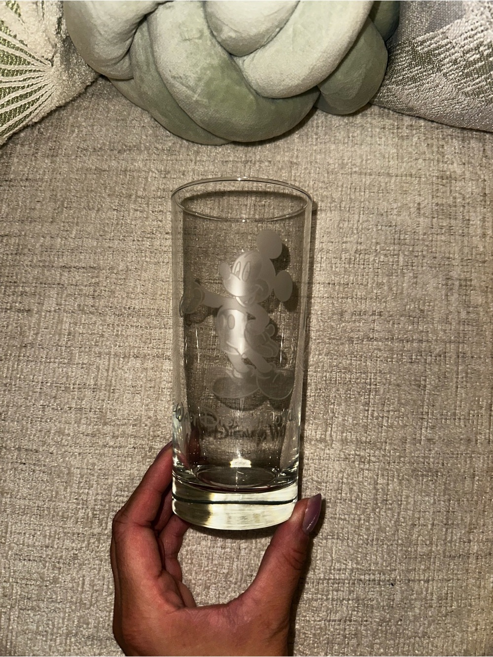 Disney Clear Glass Tumbler with Etched Mickey Mouse Design